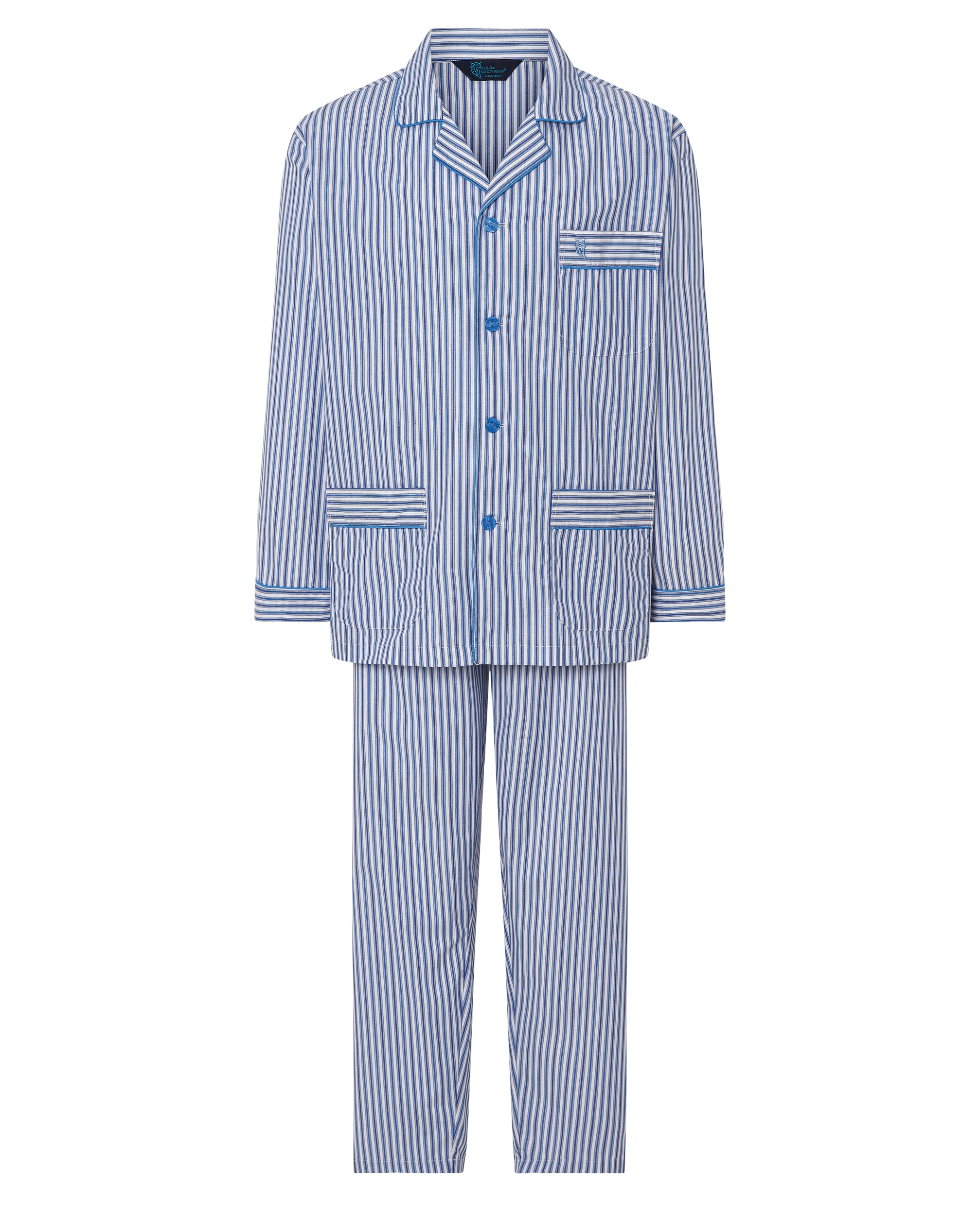 Pijama completo de hombre de tela color azul - El Búho Nocturno - Azul claro Azul claro-4