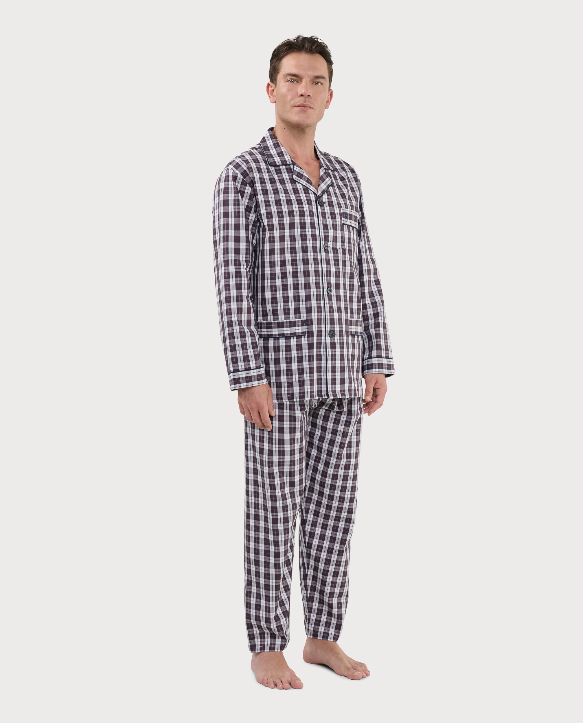 Imagen 0 de Pijama largo de hombre de tela color rojo Blanco