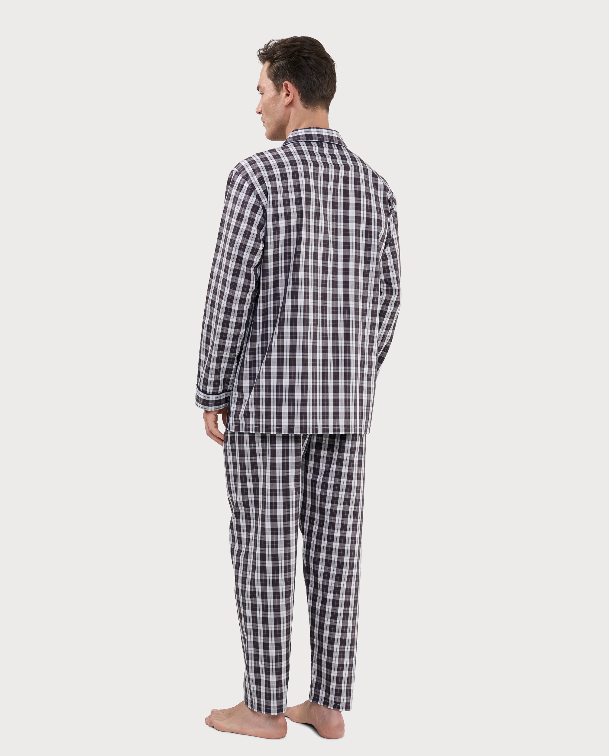 Pijama largo de hombre de tela color rojo - El Búho Nocturno - Blanco Blanco-2