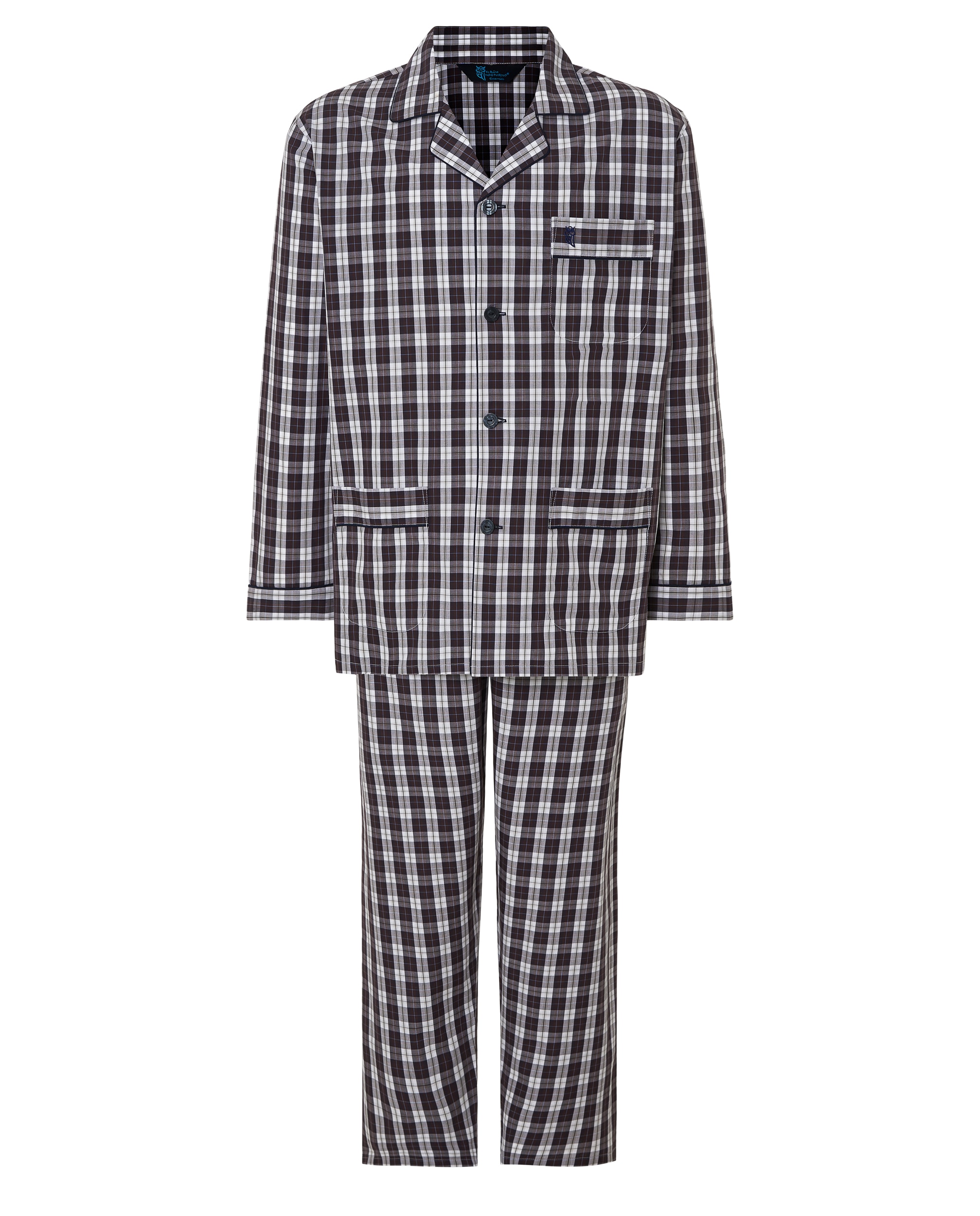 Pijama largo de hombre de tela color rojo - El Búho Nocturno - Blanco Blanco-4