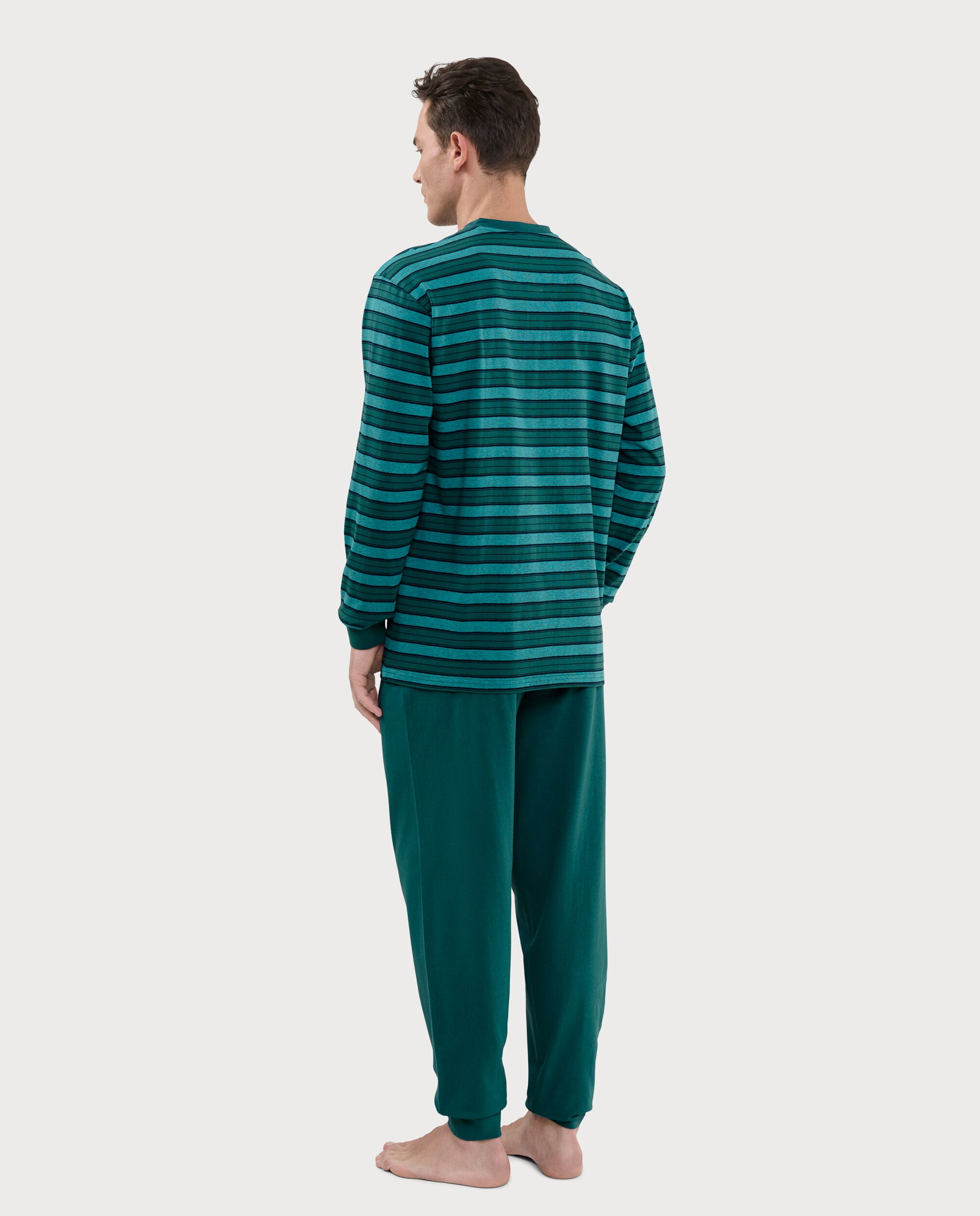 Pijama largo de hombre de punto color - El Búho Nocturno - Verde Verde-2