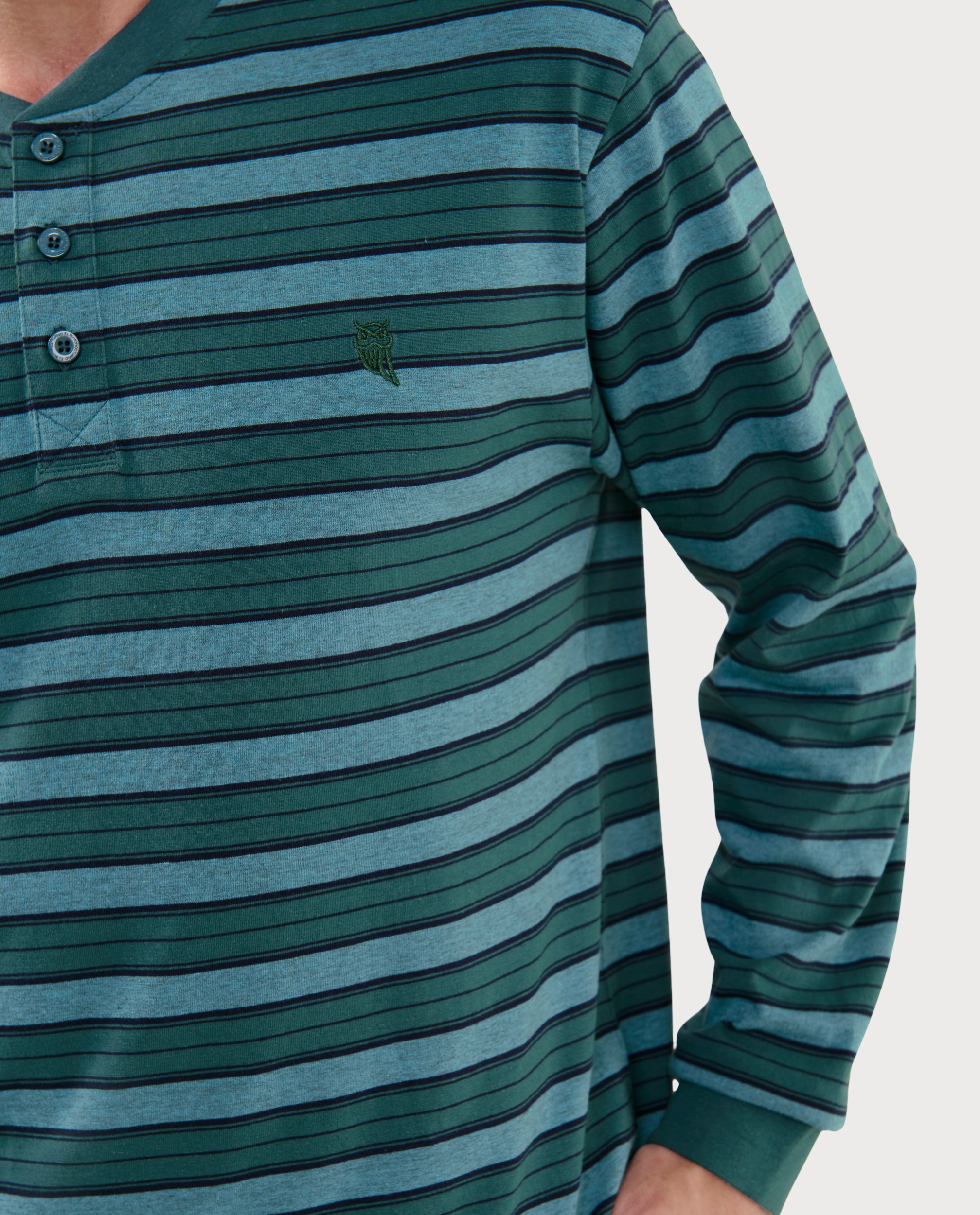 Pijama largo de hombre de punto color - El Búho Nocturno - Verde Verde-3