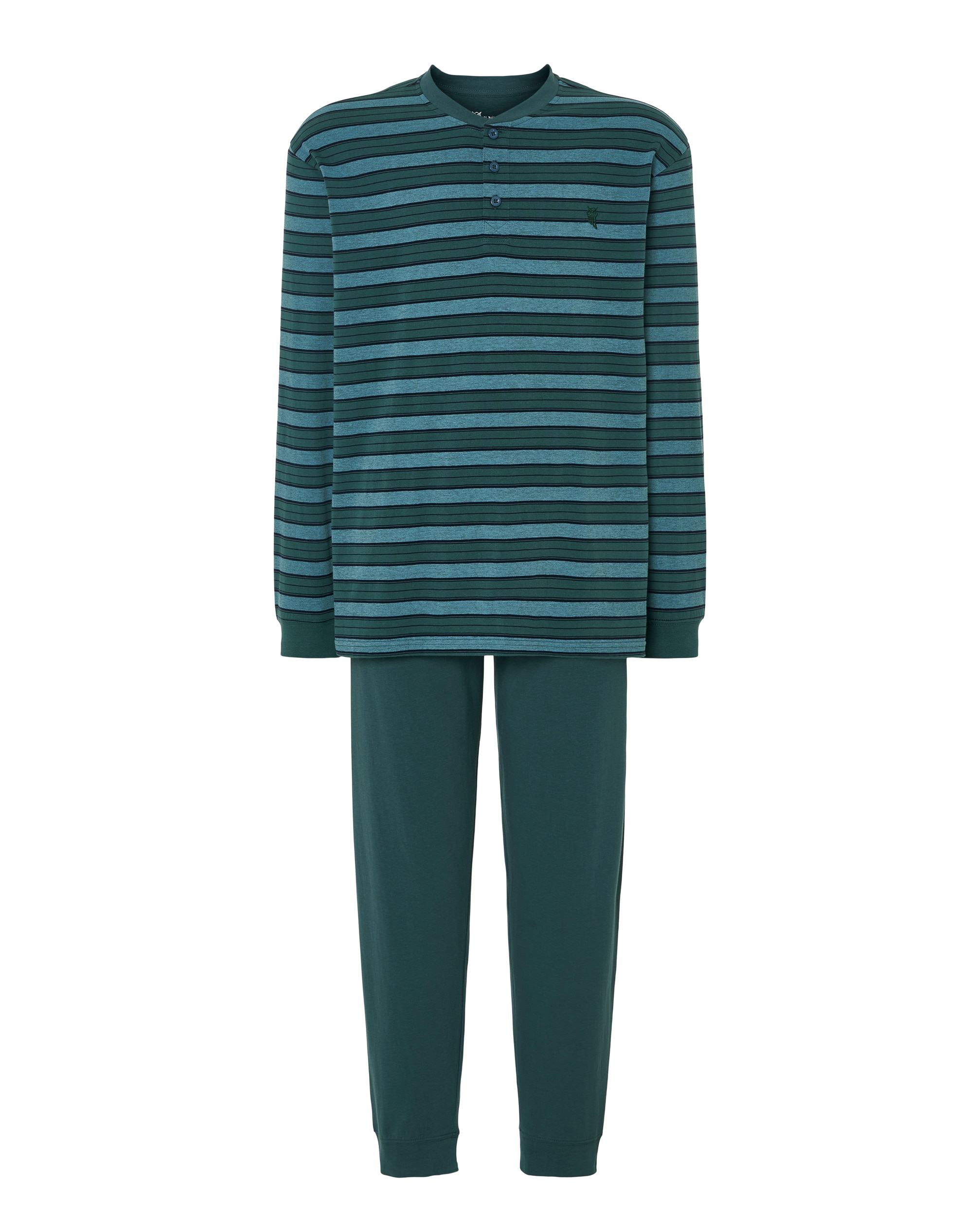 Pijama largo de hombre de punto color - El Búho Nocturno - Verde Verde-5