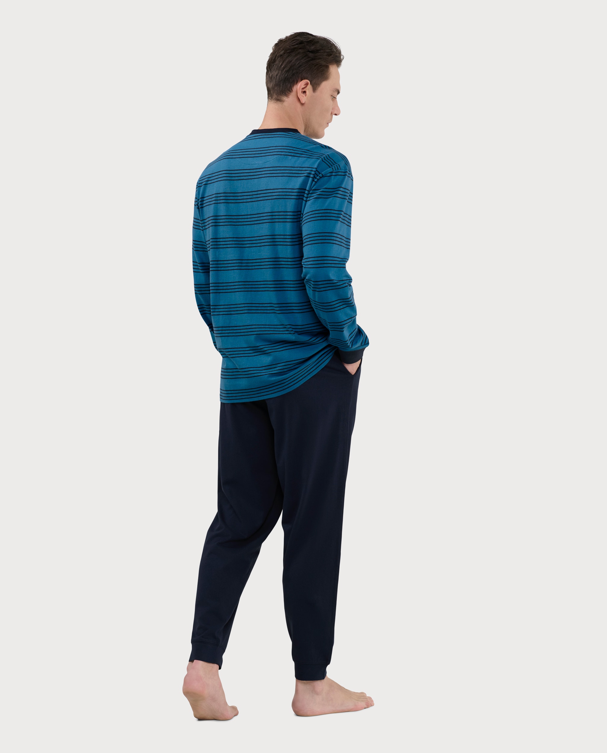 Pijama largo de hombre de punto color - El Búho Nocturno - Azul Azul-2
