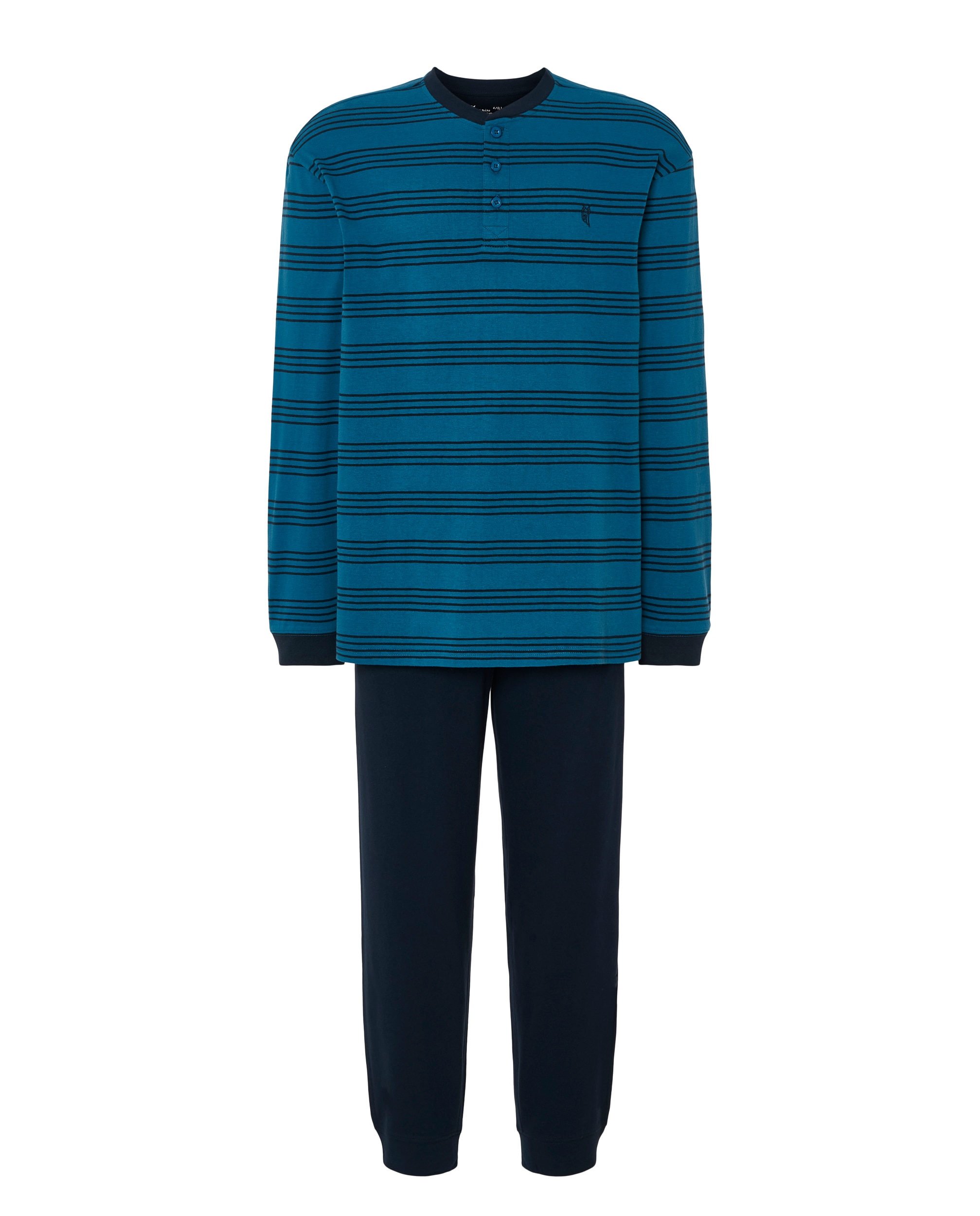 Pijama largo de hombre de punto color - El Búho Nocturno - Azul Azul-4