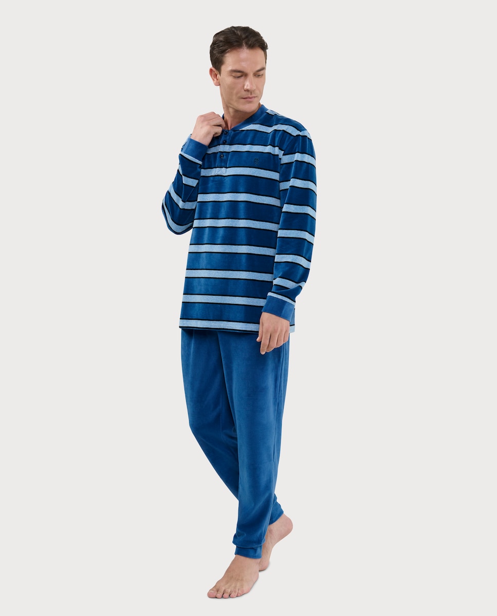 Pijama terciopelo largo con tapeta de hombre · El Búho Nocturno