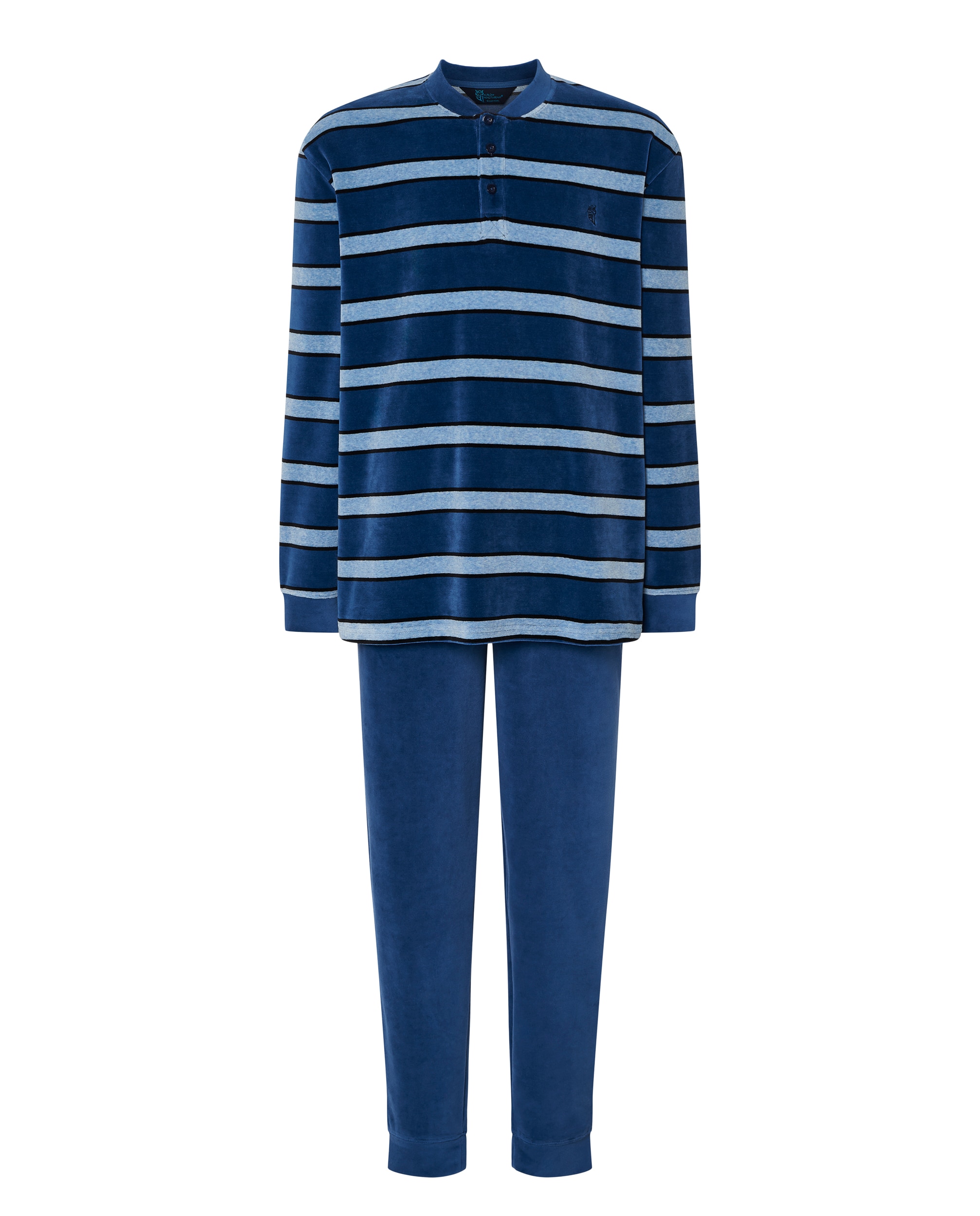 Pijama largo de hombre de terciopelo color - El Búho Nocturno - Azul Azul-4