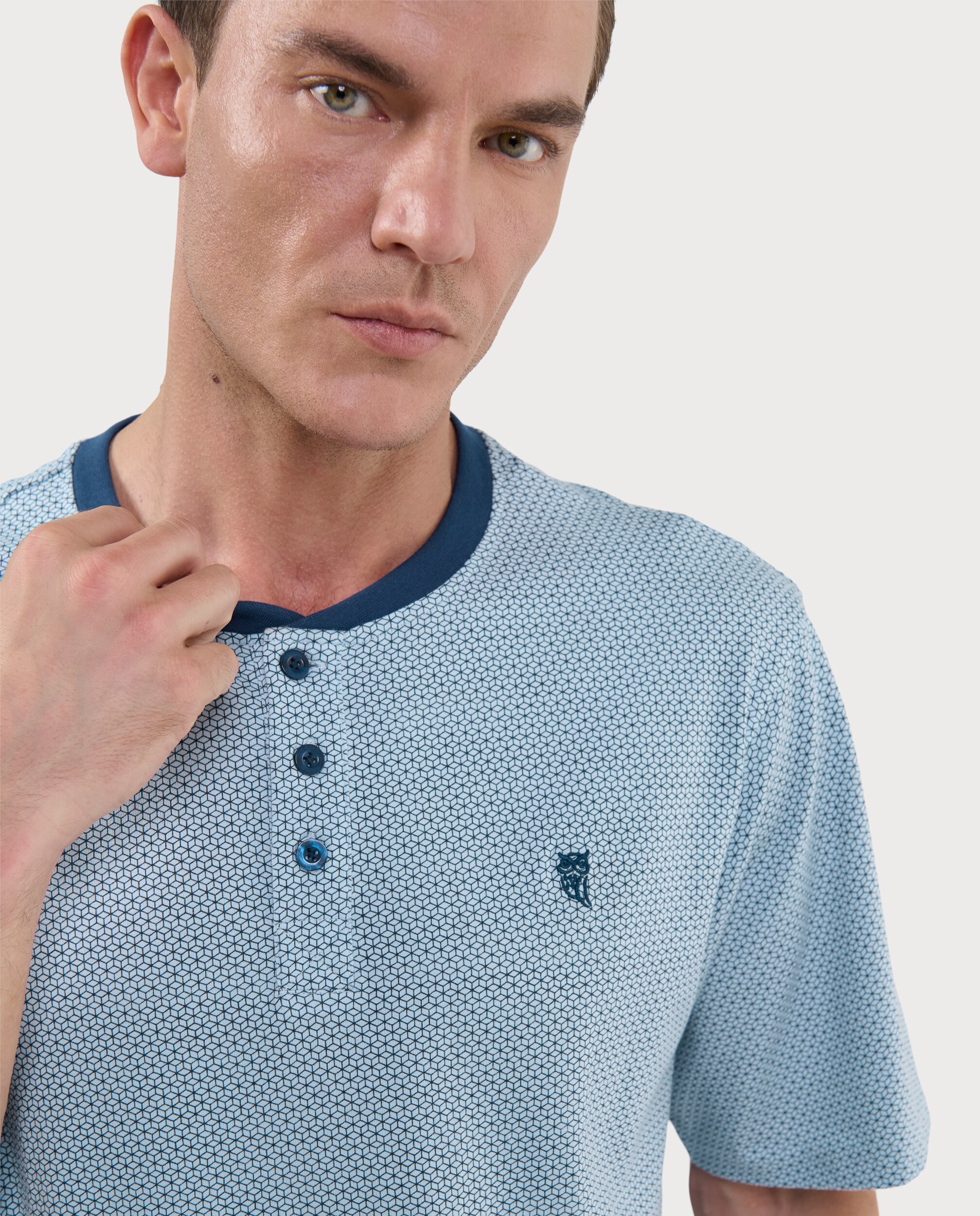 Pijama completo de hombre de punto color azul - El Búho Nocturno - Azul claro / Azul marino Azul claro / Azul marino-3