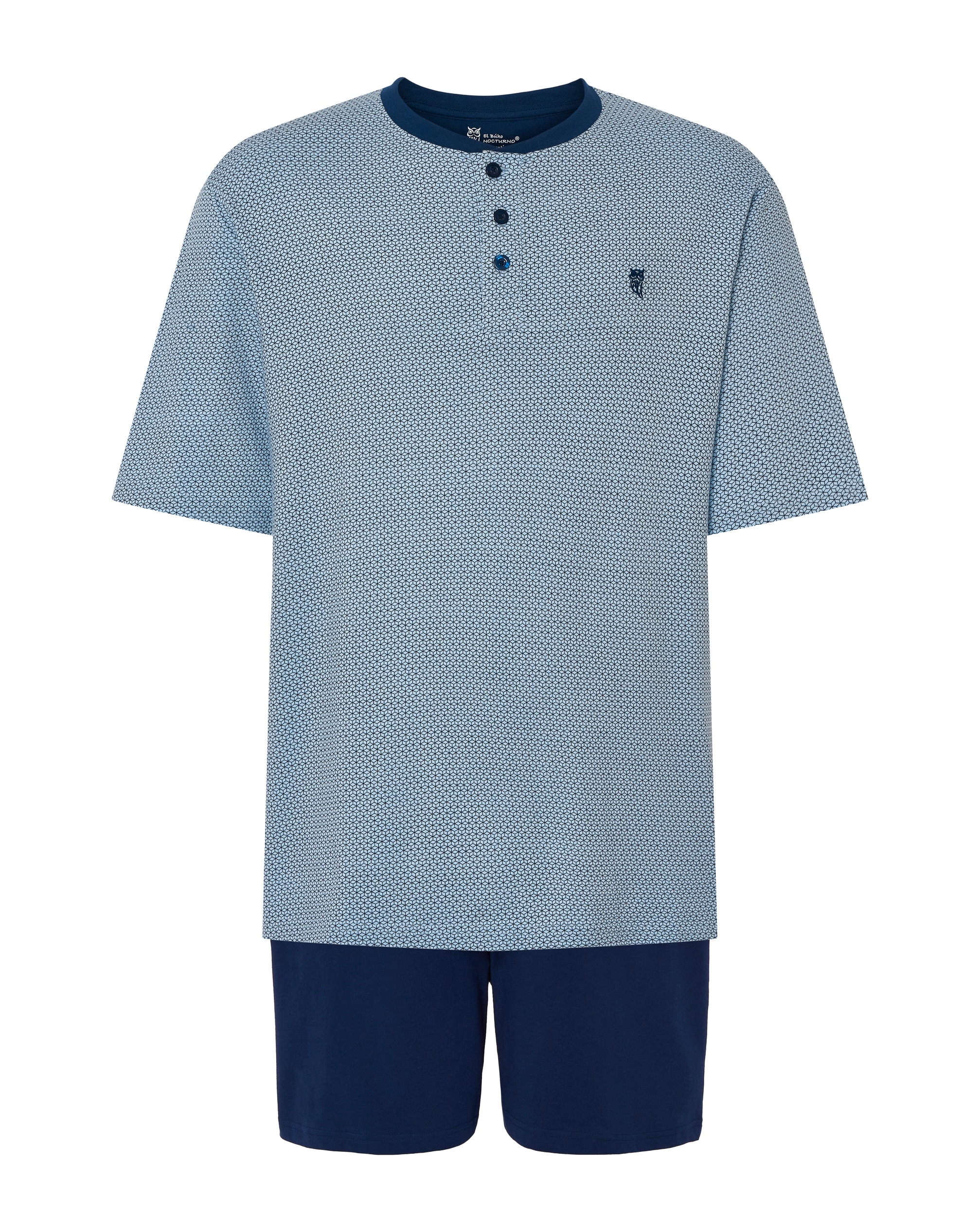 Pijama completo de hombre de punto color azul - El Búho Nocturno - Azul claro / Azul marino Azul claro / Azul marino-4