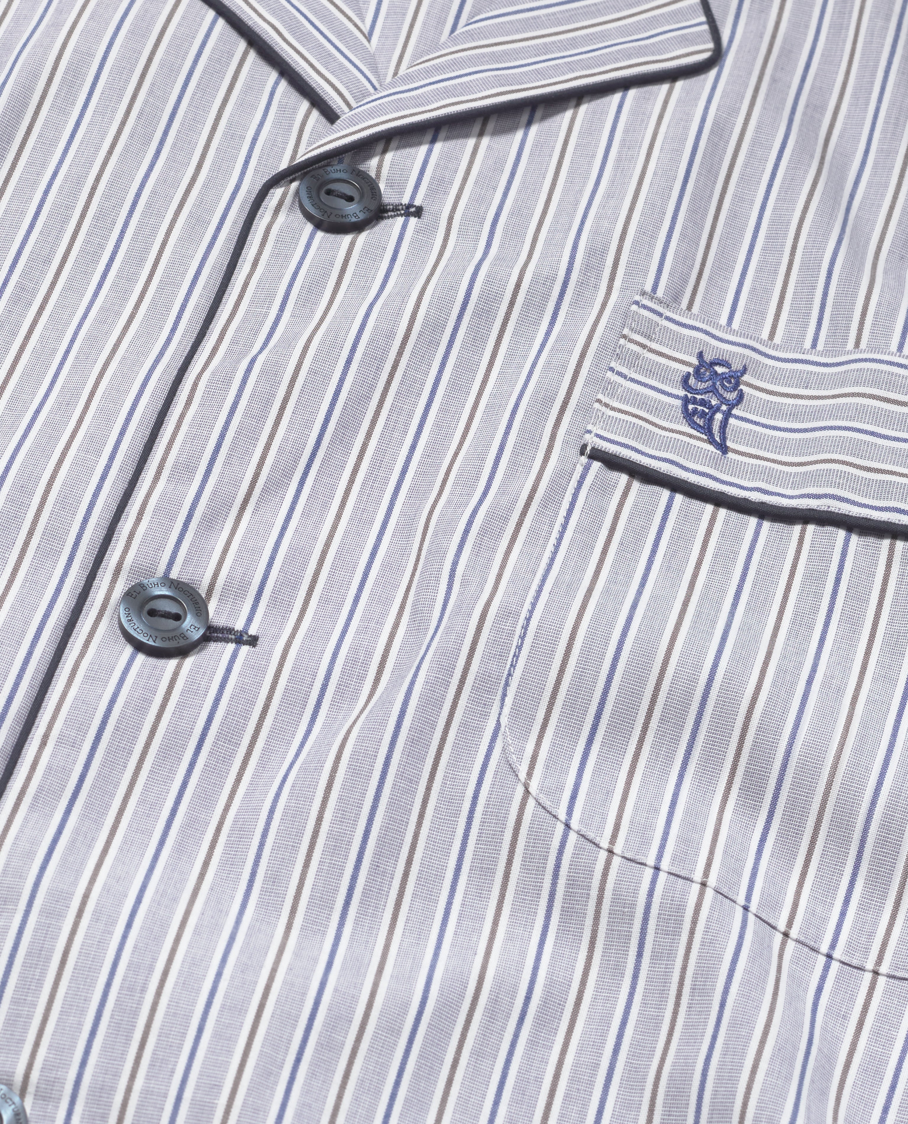 Pijama largo de hombre de tela color azul - El Búho Nocturno - Azul claro Azul claro-5