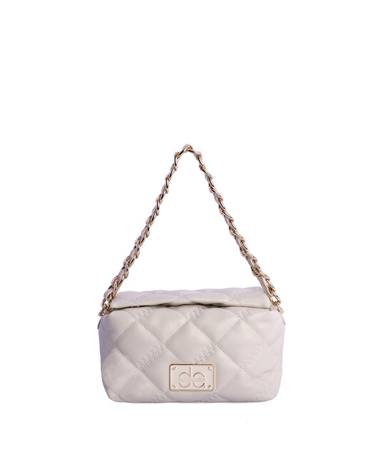 Imagen 0 de Bolso de mano Adriana de color blanco con cremallera y botones