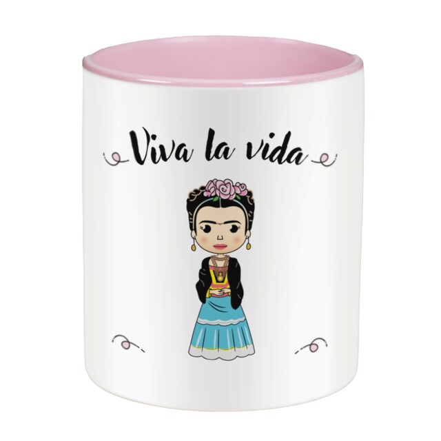 Imagen 0 de Taza con frase y dibujo de Frida Kahlo (Viva la vida) Regalo original - La Mente es Maravillosa