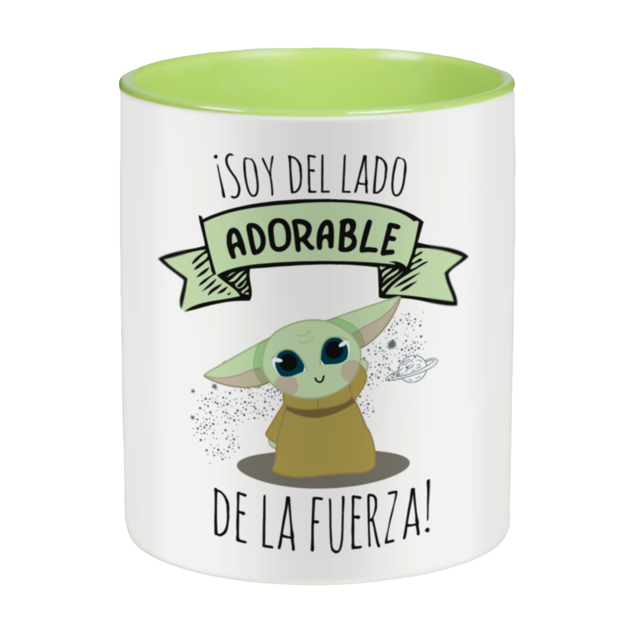 Taza con frase y dibujo de Baby Yoda (Soy del lado adorable de la fuerza) Regalo original - La Mente es Maravillosa.