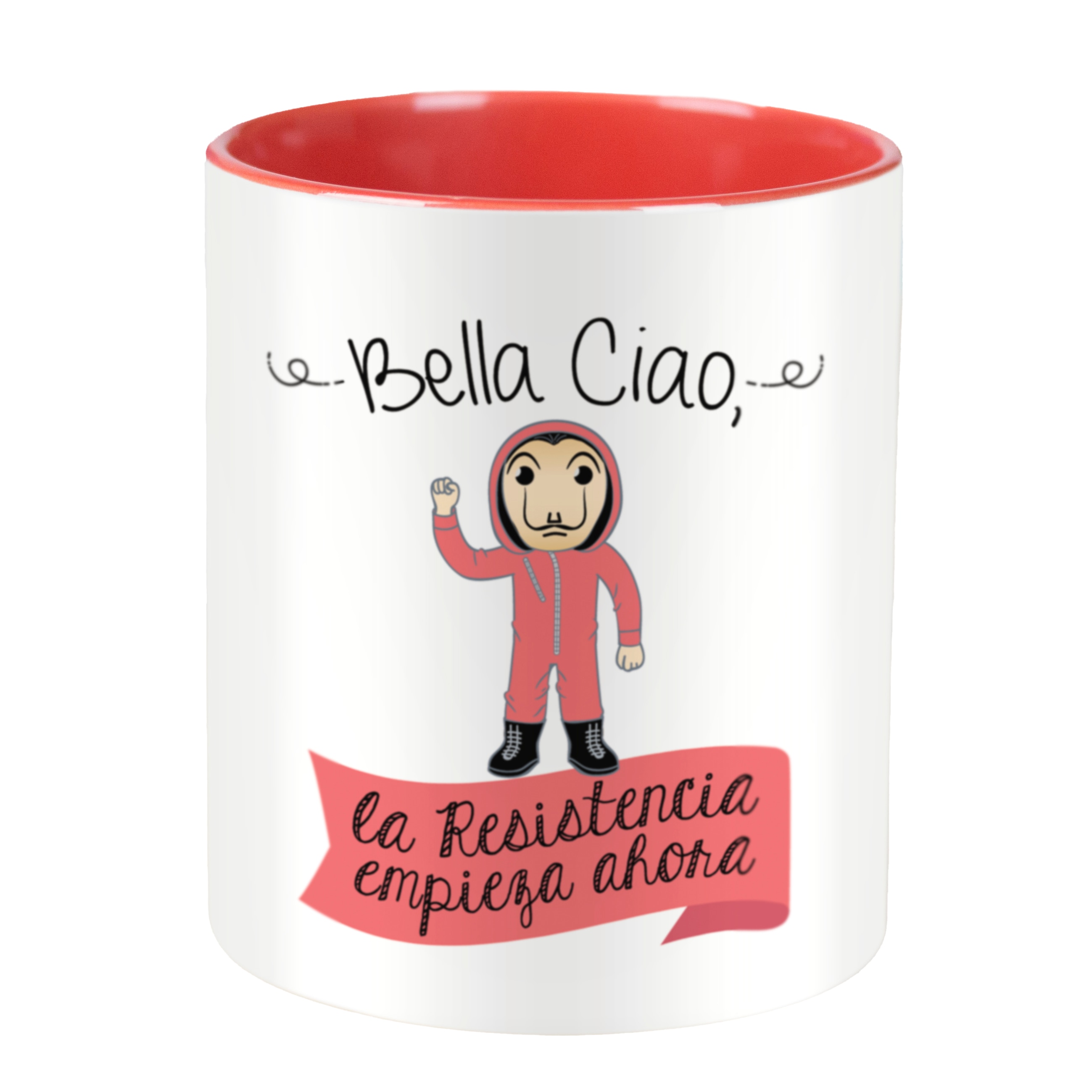 Taza con frase y dibujo de La Casa de Papel (Bella Ciao, la resistencia empieza ahora) Regalo original - La Mente es Maravillosa.