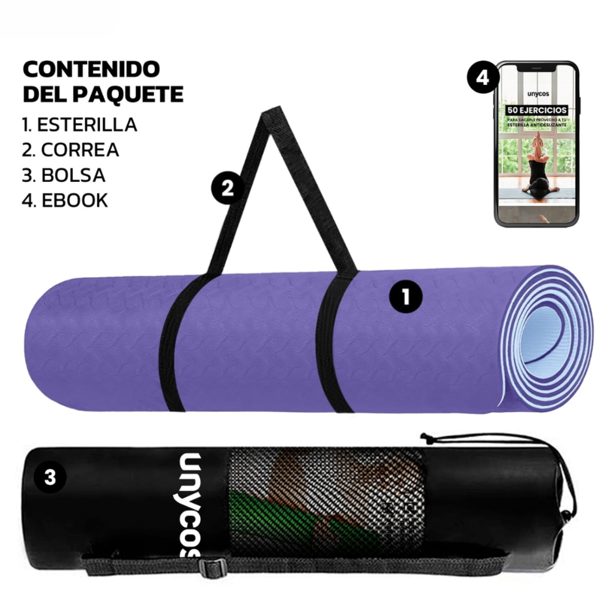 Esterilla de yoga antideslizante bicolor Unycos - Morado Morado-4