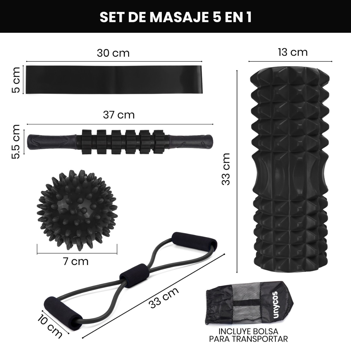 Set de EPP 5 en 1 para ejercicios y masajes musculares Unycos - Negro Negro-2