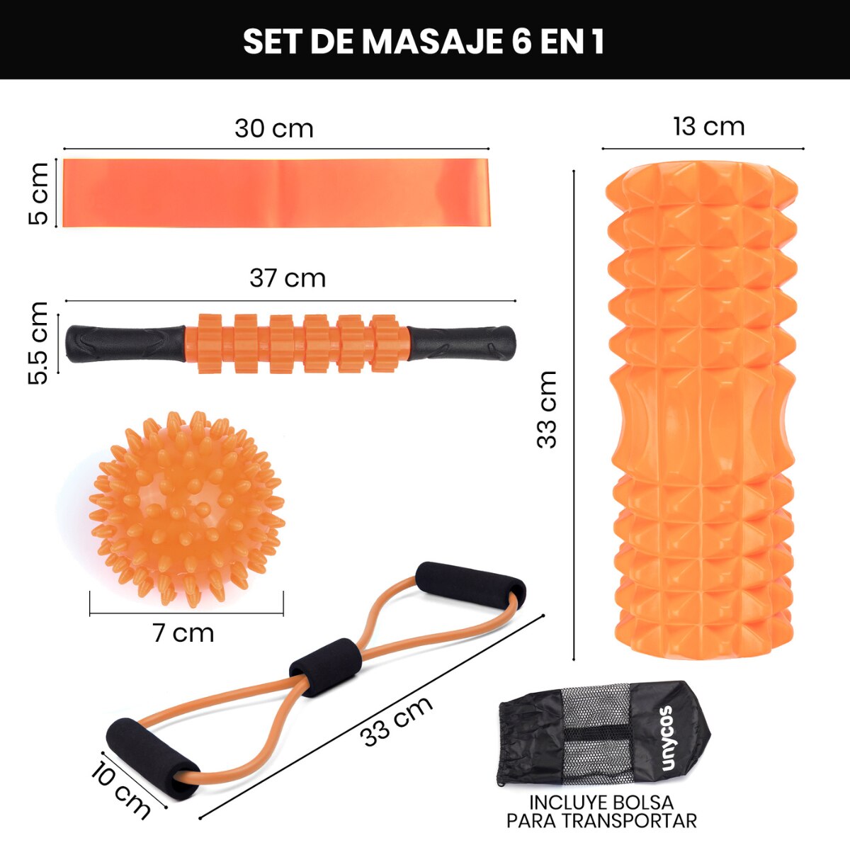 Set de EPP 5 en 1 para ejercicios y masajes musculares Unycos - Naranja Naranja-2