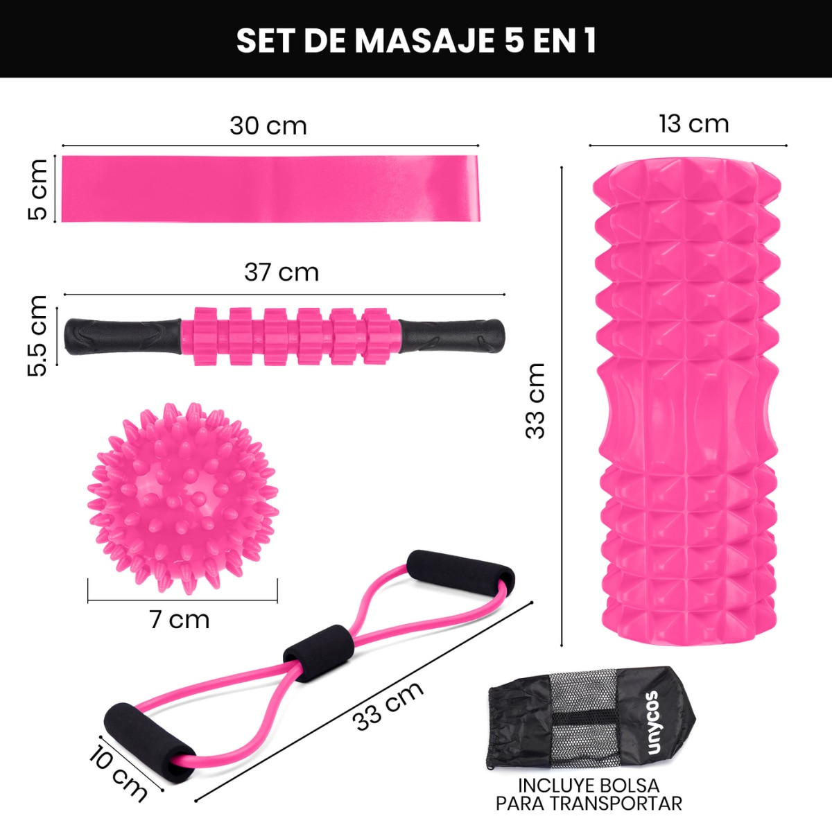 Set de EPP 5 en 1 para ejercicios y masajes musculares Unycos - Rosa Rosa-2