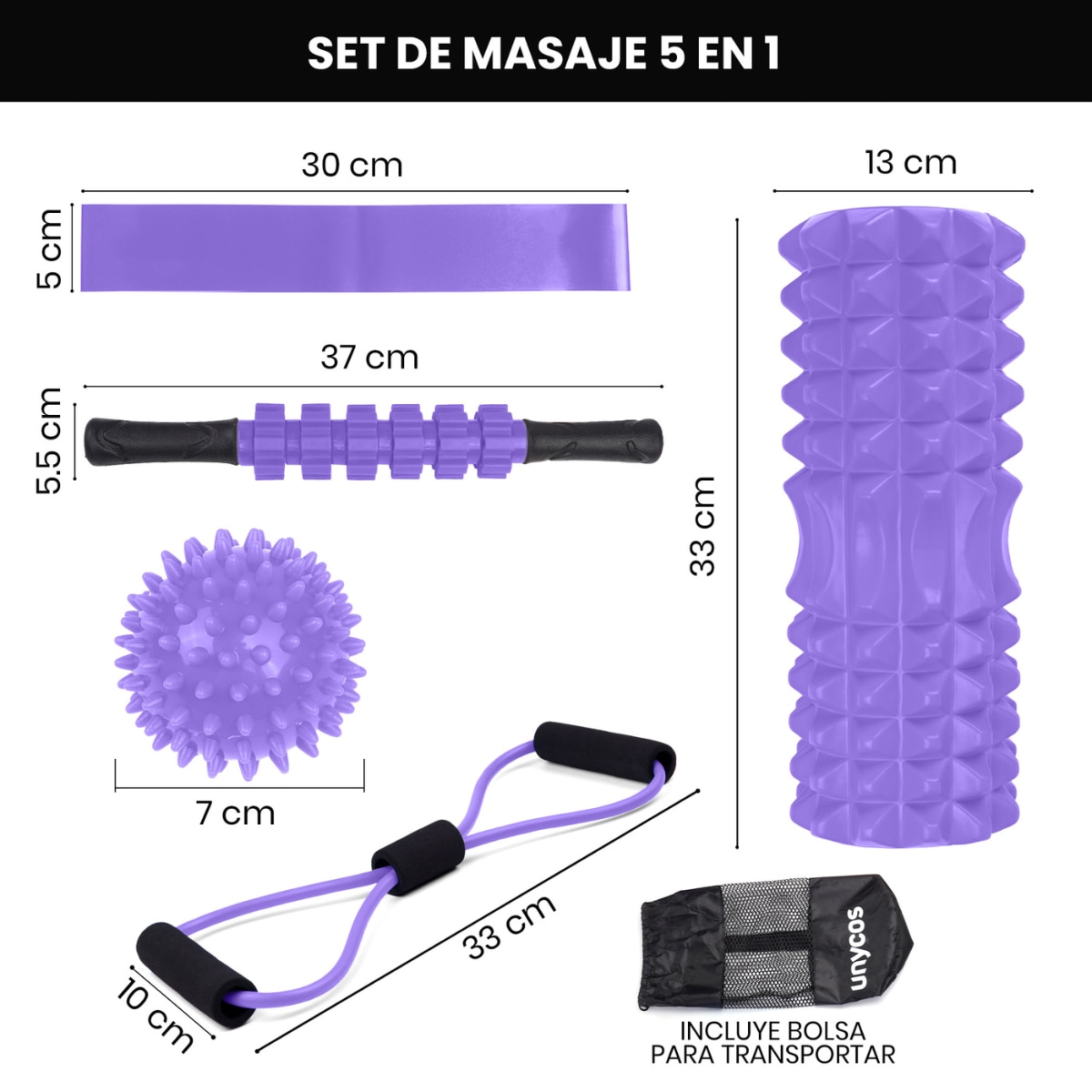 Set de EPP 5 en 1 para ejercicios y masajes musculares Unycos - Morado Morado-2