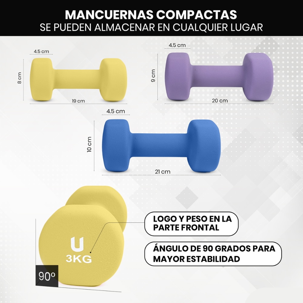 Set de 6 mancuernas de neopreno redondas Unycos - Multicolor Multicolor-6