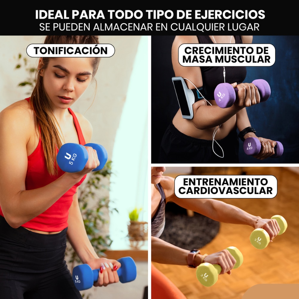 Set de 6 mancuernas de neopreno redondas Unycos - Multicolor Multicolor-7