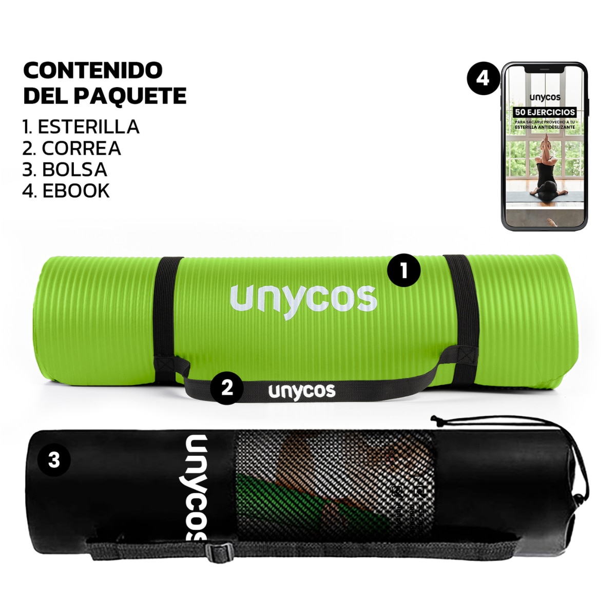 Esterilla de yoga Antideslizante 10 mm Unycos - Verde Verde-4