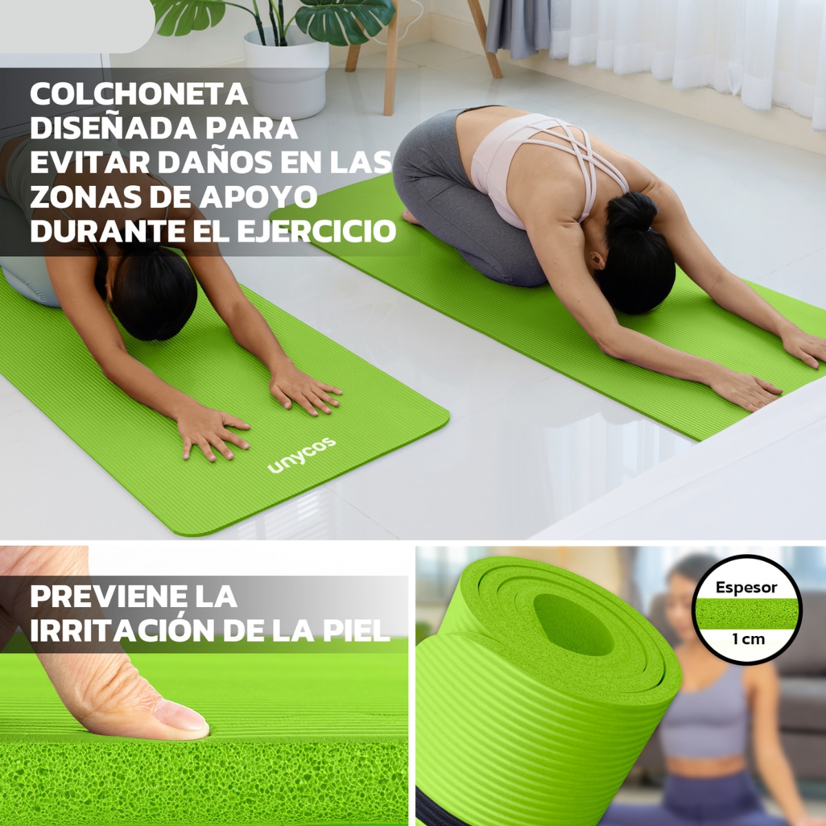 Esterilla de yoga Antideslizante 10 mm Unycos - Verde Verde-6