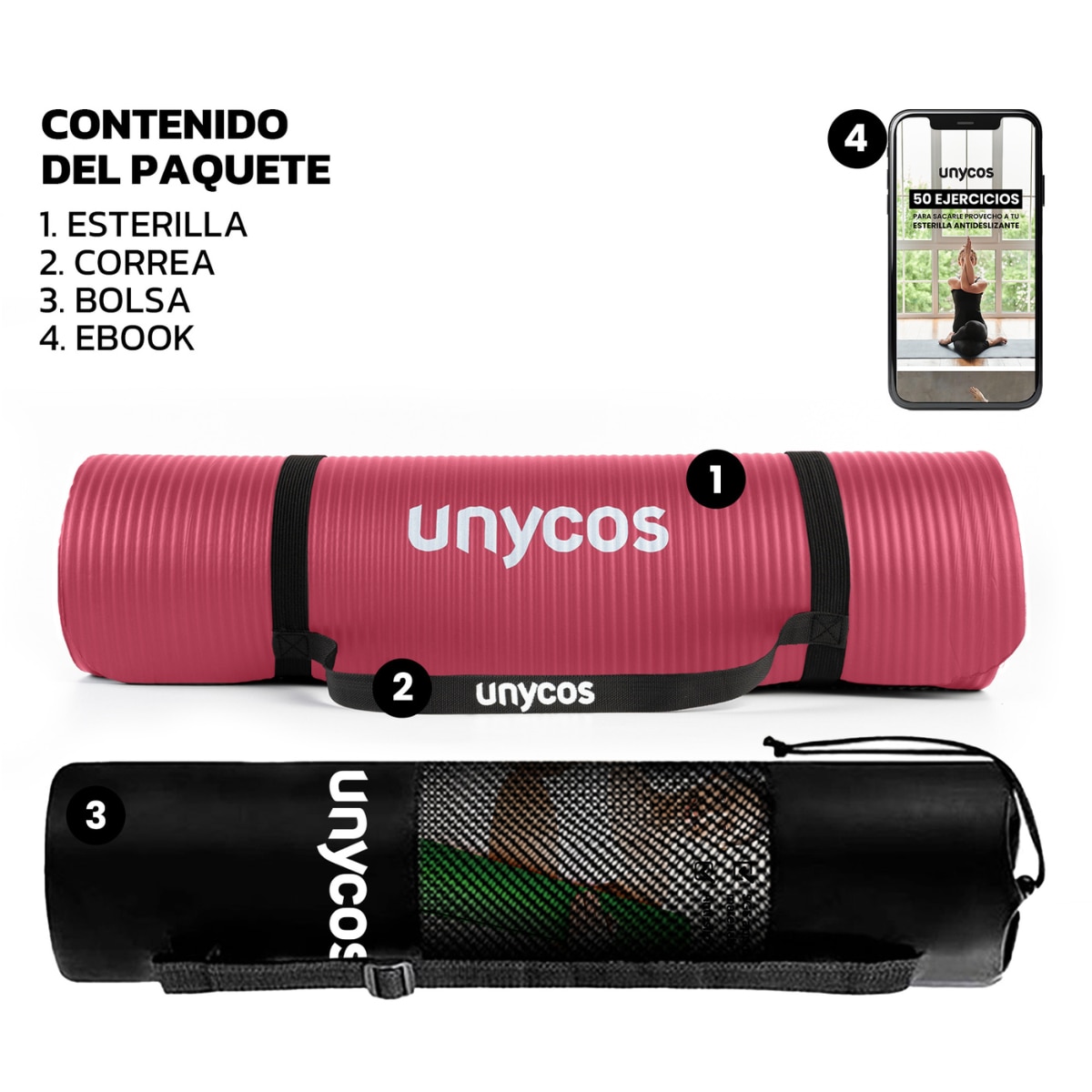 Esterilla de yoga Antideslizante 10 mm Unycos - Rojo Rojo-4