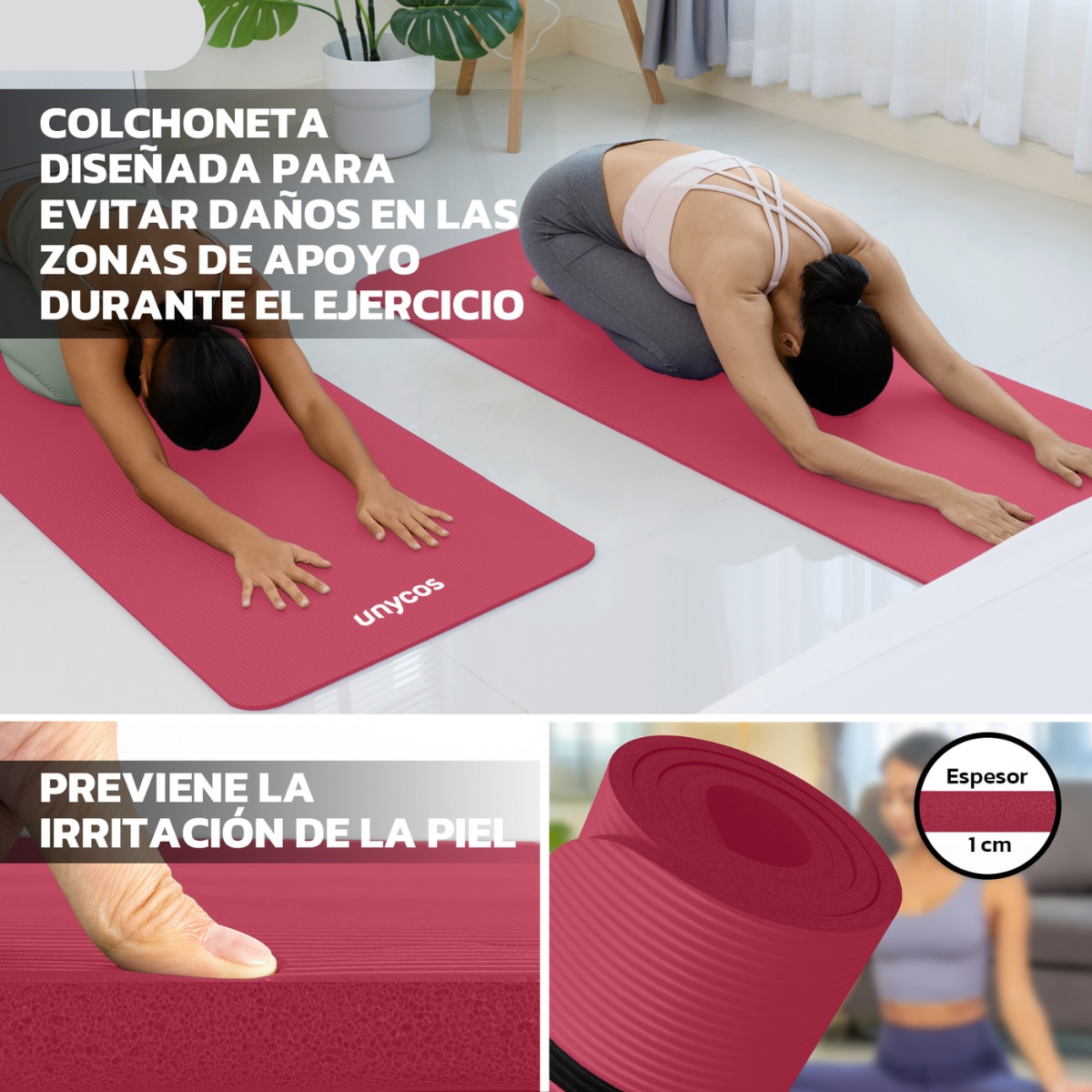 Esterilla de yoga Antideslizante 10 mm Unycos - Rojo Rojo-6