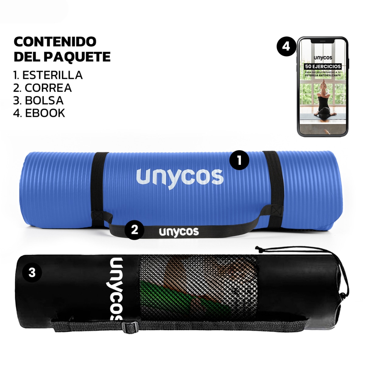 Esterilla de yoga Antideslizante 15 mm Unycos - Azul Azul-4