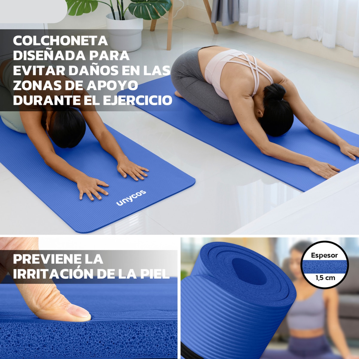 Esterilla de yoga Antideslizante 15 mm Unycos - Azul Azul-6
