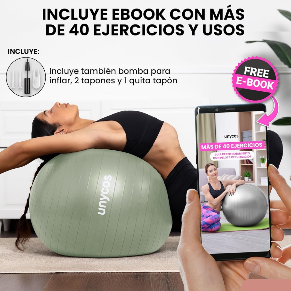 Pelota Fitball de pilates y yoga Unycos - Verde Verde-7