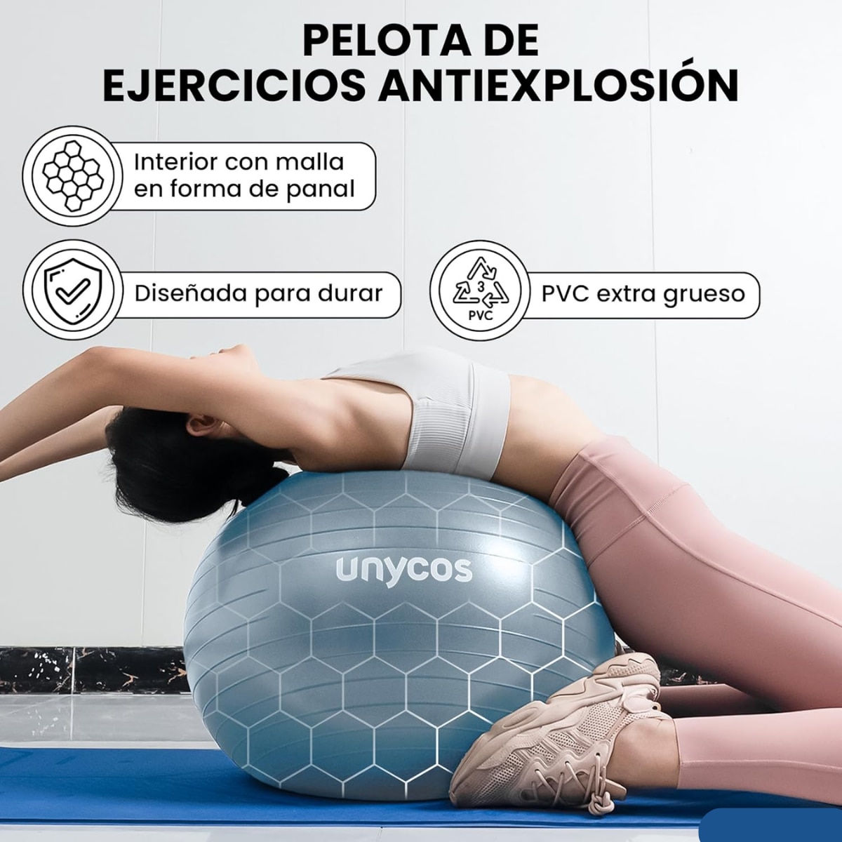 Pelota Fitball de pilates y yoga Unycos - Gris Gris-3