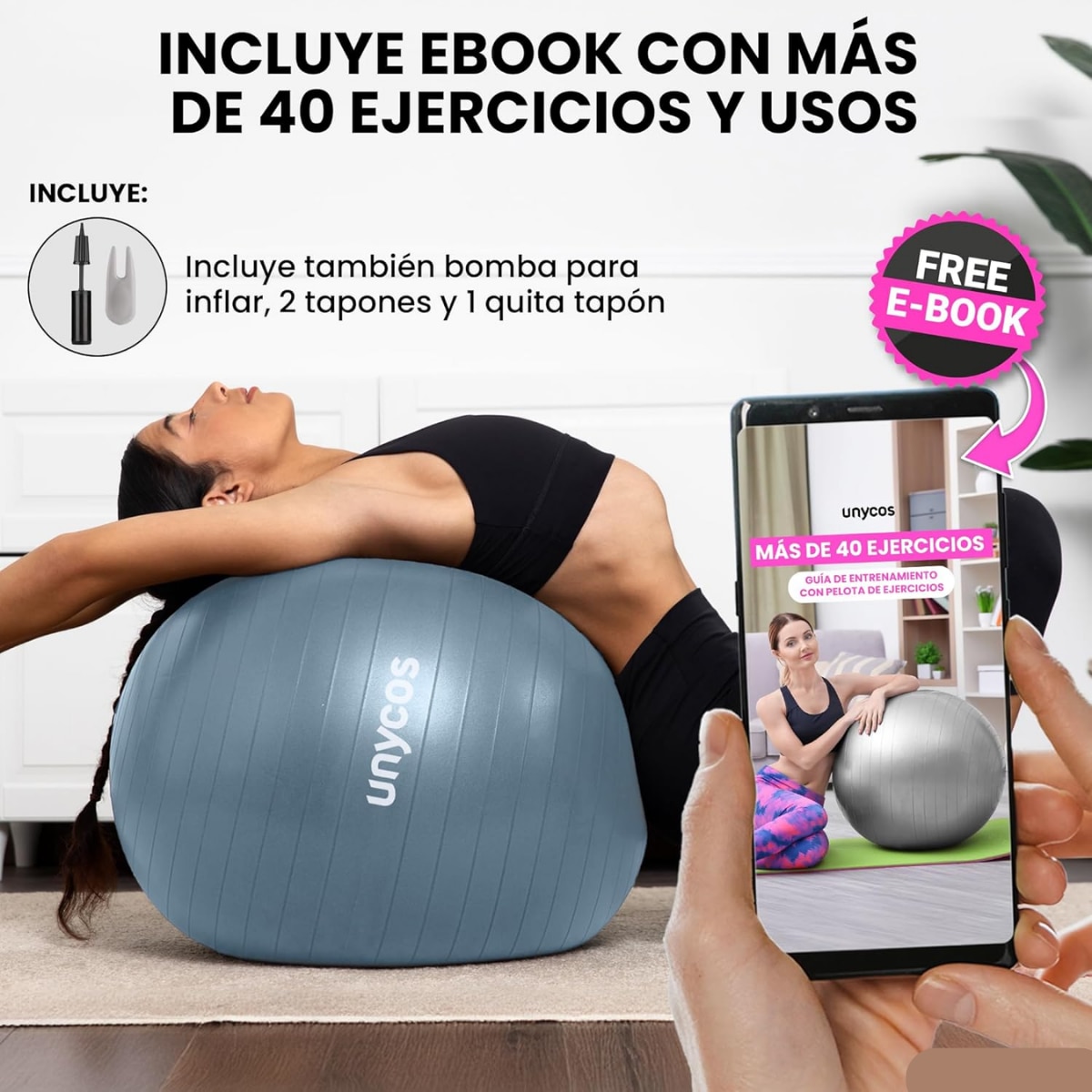 Pelota Fitball de pilates y yoga Unycos - Gris Gris-7