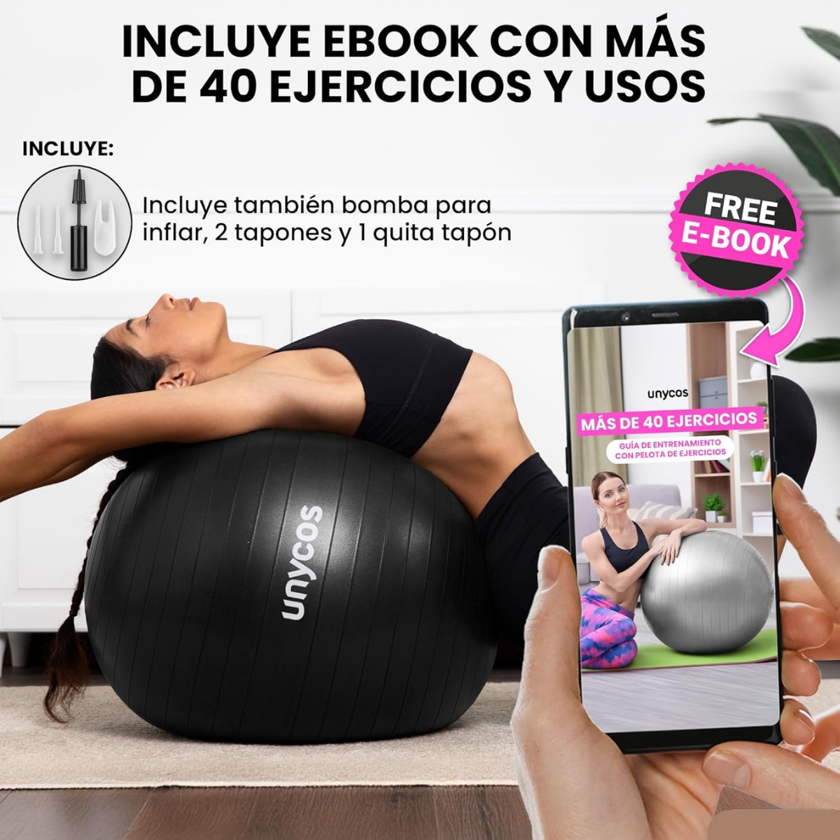 Pelota Fitball de pilates y yoga Unycos - Negro Negro-7