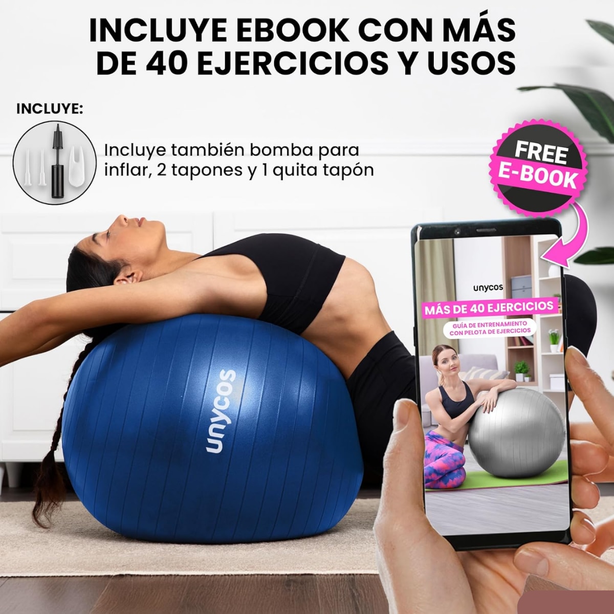 Pelota Fitball de pilates y yoga Unycos - Azul Azul-7
