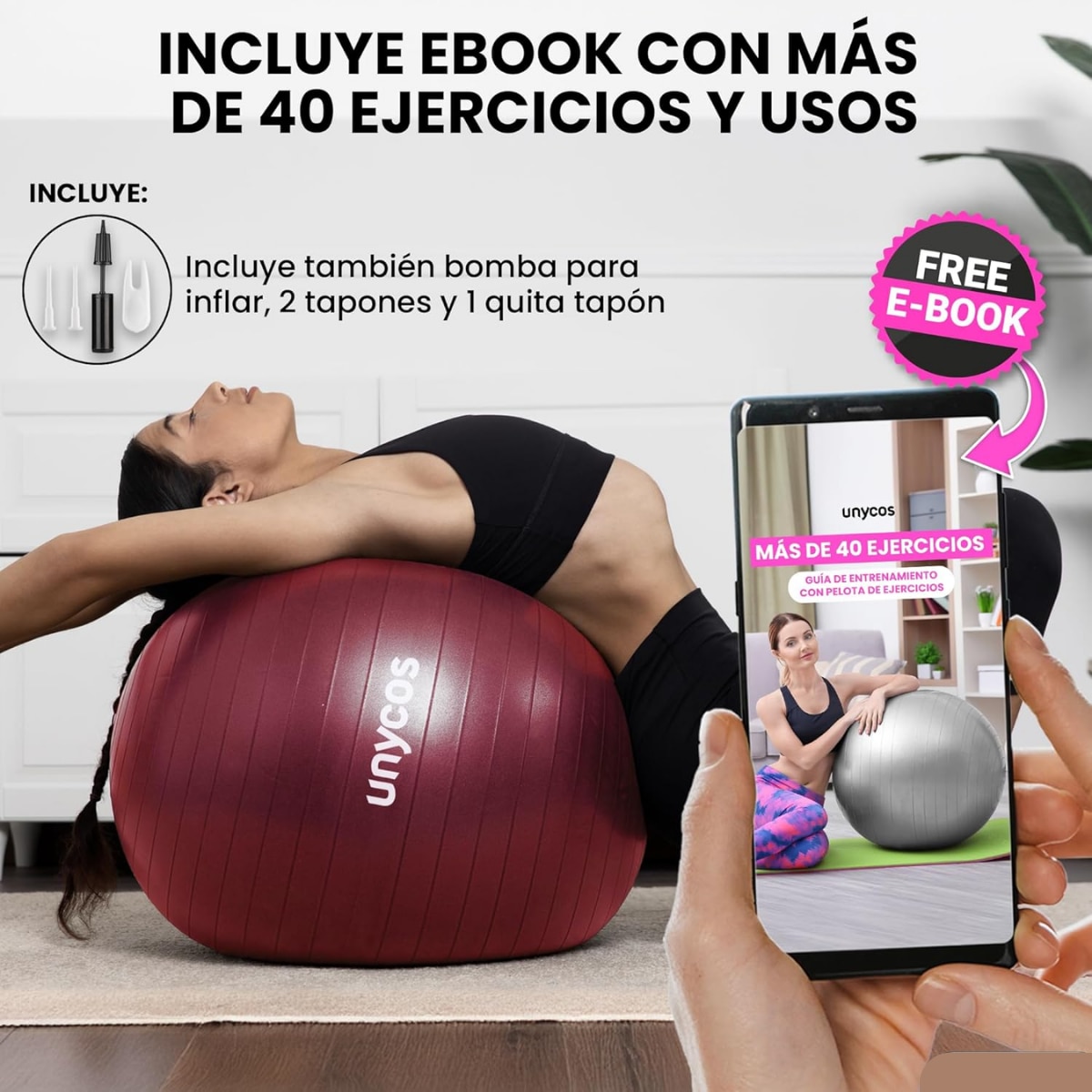 Pelota Fitball de pilates y yoga Unycos - Rojo Rojo-7