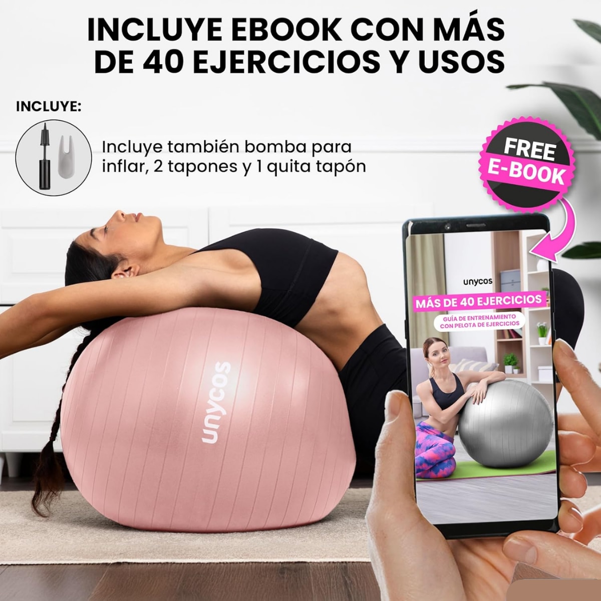 Pelota Fitball de pilates y yoga Unycos - Rosa Rosa-7