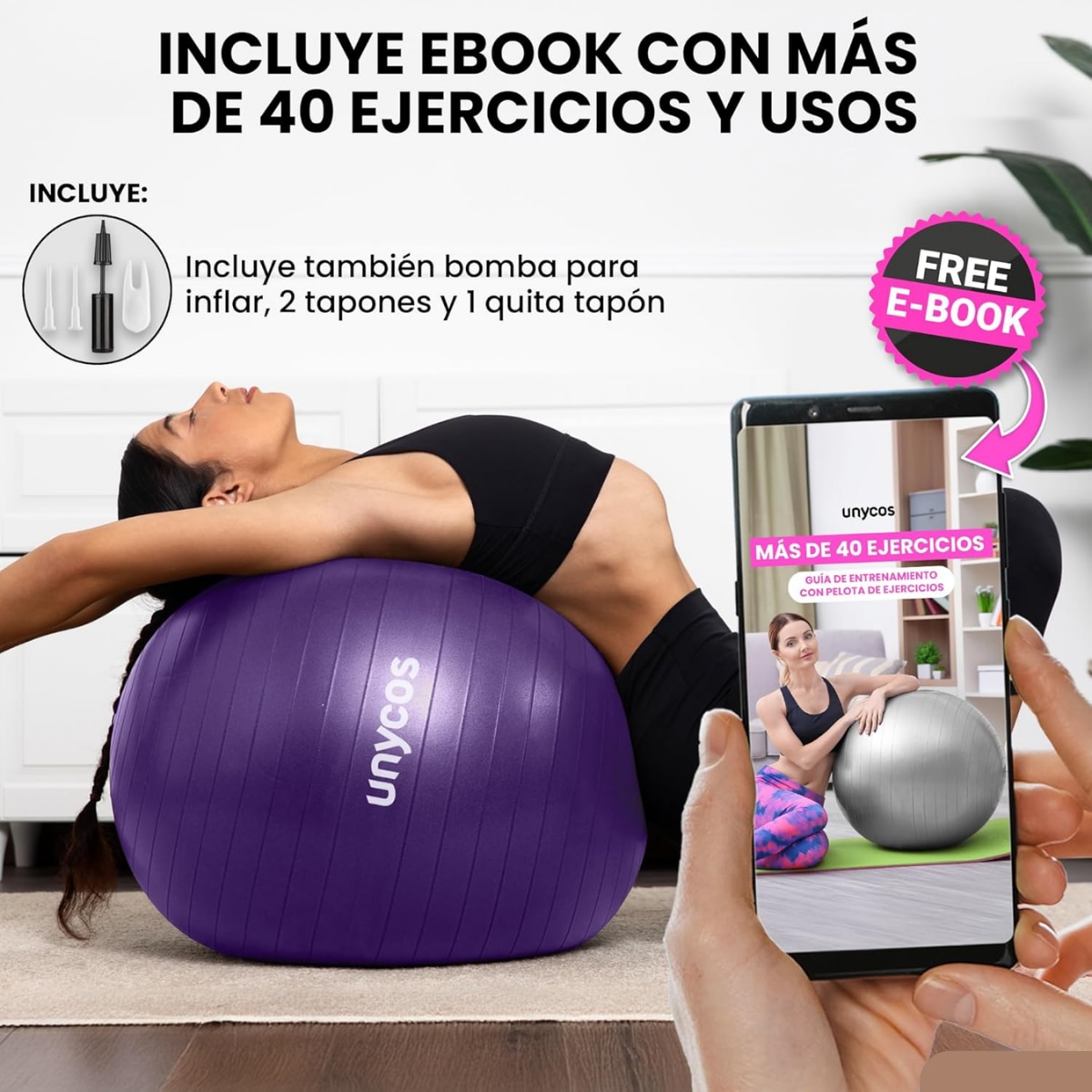 Pelota Fitball de pilates y yoga Unycos - Morado Morado-7