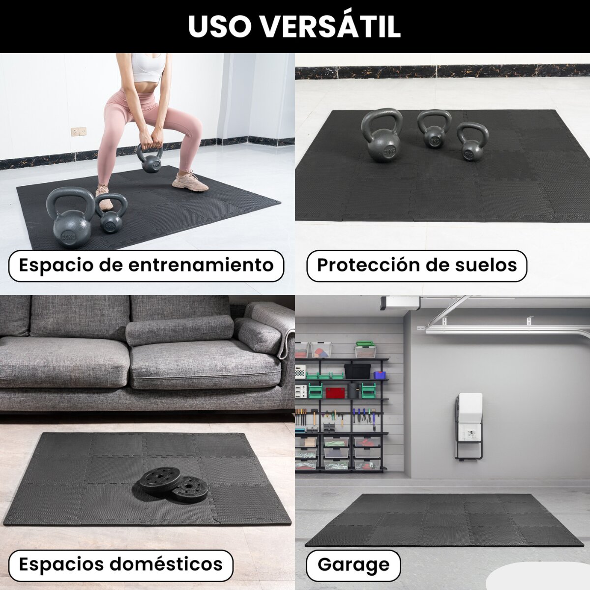 Imagen 5 de Esterilla de fitness puzzle protector de suelo de gimnasio Unycos - Negro Negro