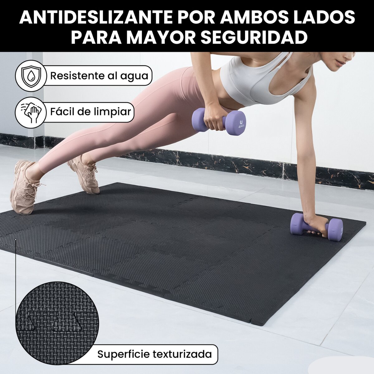 Imagen 6 de Esterilla de fitness puzzle protector de suelo de gimnasio Unycos - Negro Negro