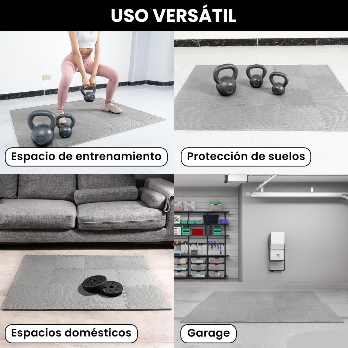 Esterilla de fitness puzzle protector de suelo de gimnasio Unycos - Gris Gris-5