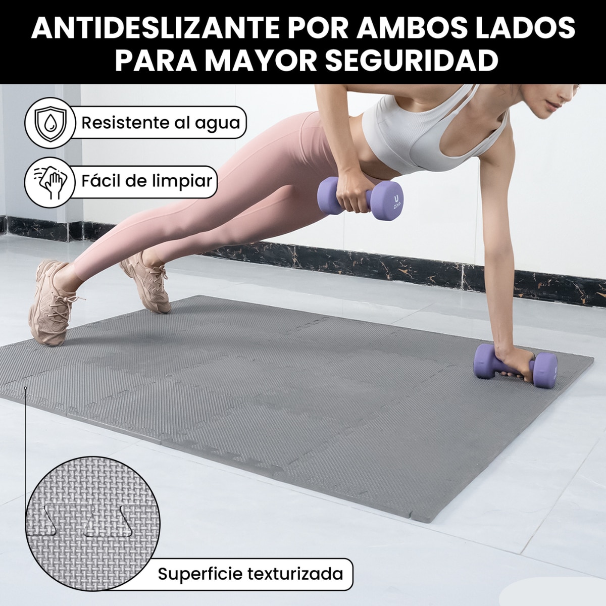 Esterilla de fitness puzzle protector de suelo de gimnasio Unycos - Gris Gris-6