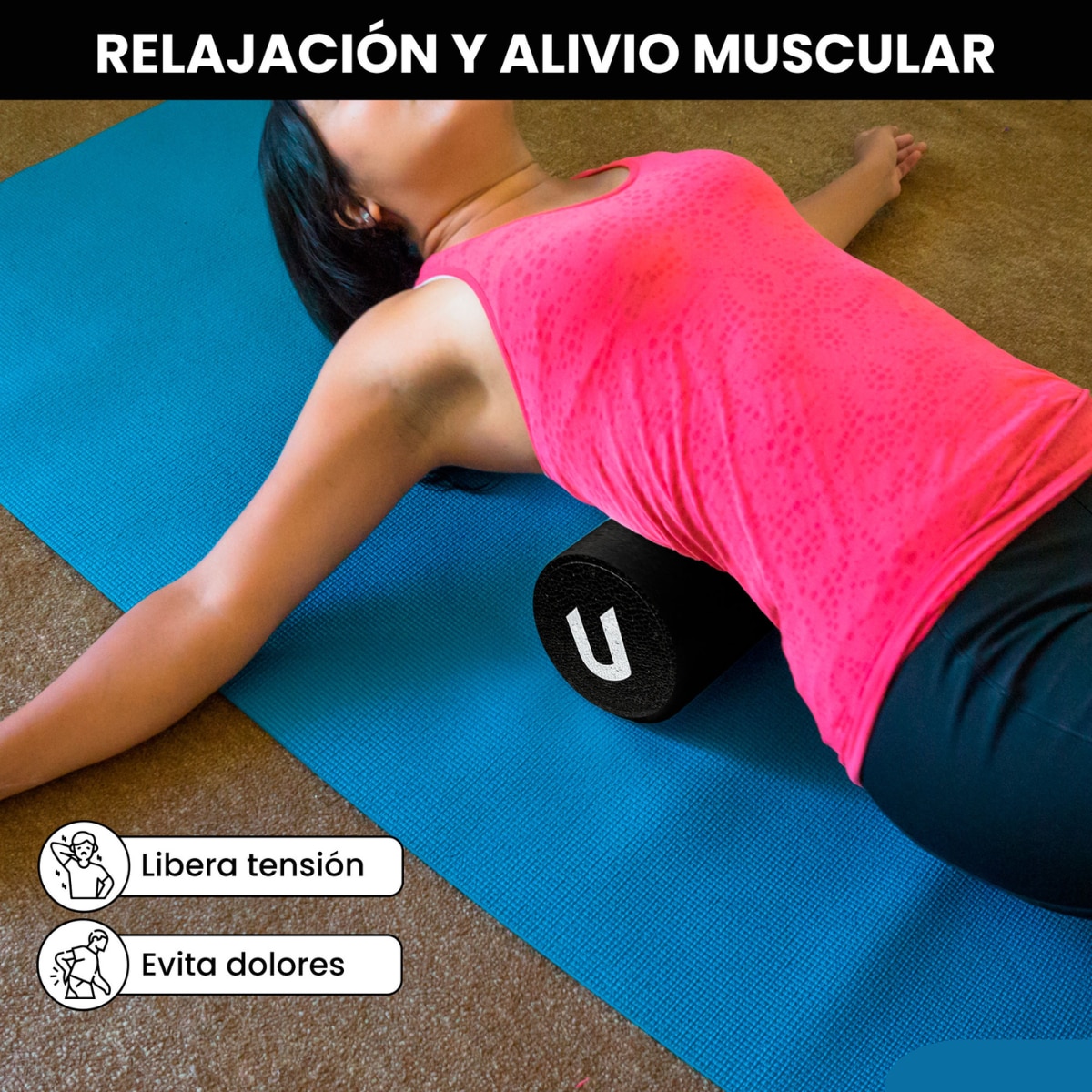 Rodillo para masajes musculares de espuma Foam Roller Unycos - Negro Negro-5