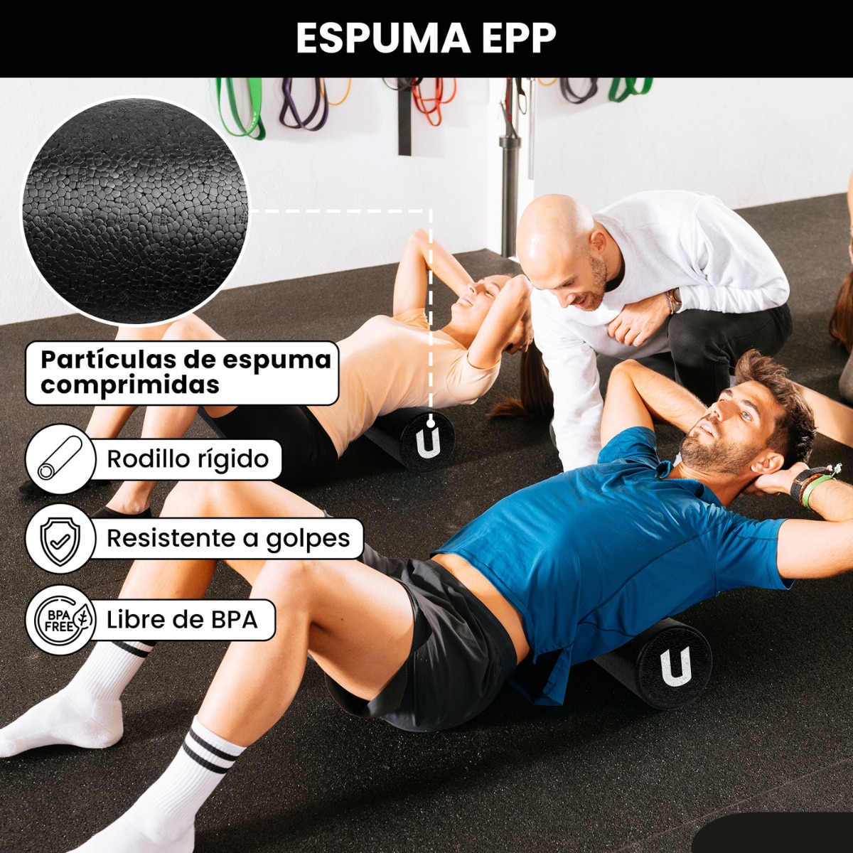 Rodillo para masajes musculares de espuma Foam Roller Unycos - Negro Negro-7