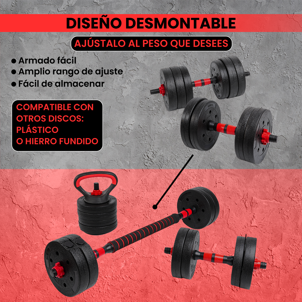 Kit de mancuernas ajustables Red Transformer Unycos - Rojo Rojo-4