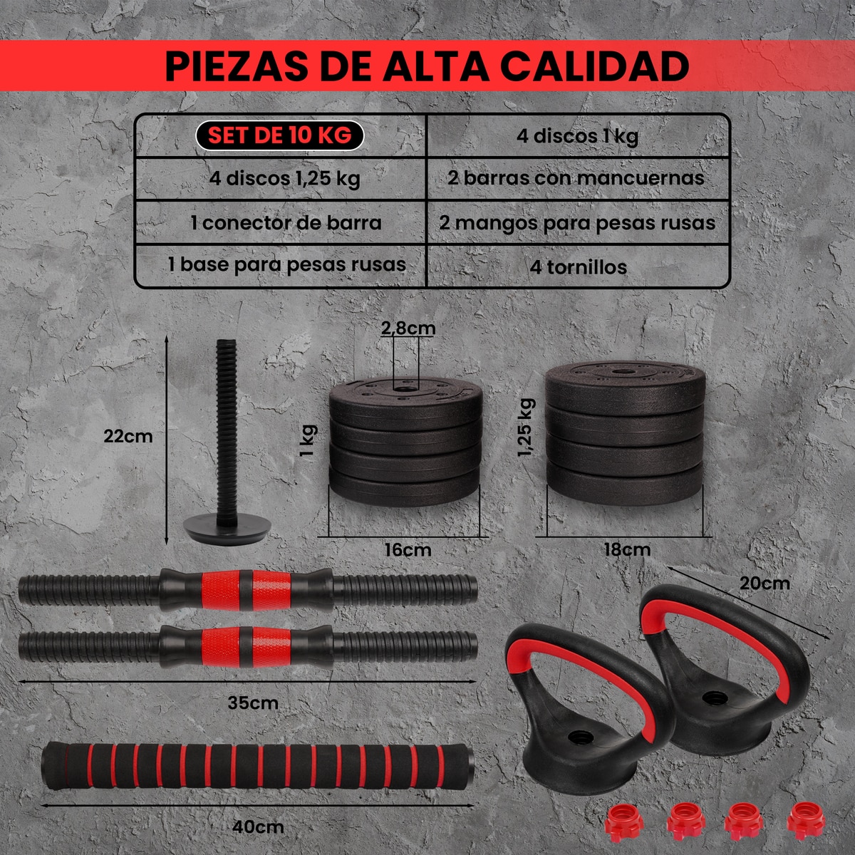 Kit de mancuernas ajustables Red Transformer Unycos - Rojo Rojo-5