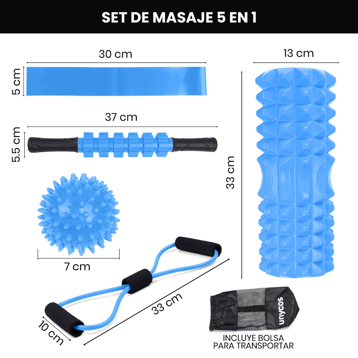 Set de EPP 5 en 1 para ejercicios y masajes musculares Unycos - Azul Azul-2