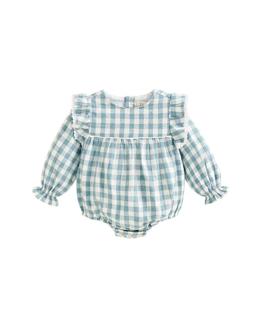 Imagen 0 de Ranita de franela para bebé niña en cuadros vichy verde agua y blanco