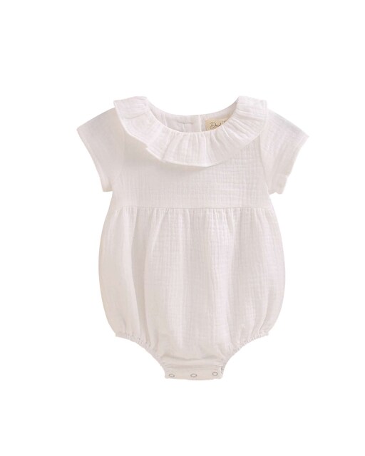 Imagen 0 de Ranita de bebé niño blanca de muselina con cuello volante